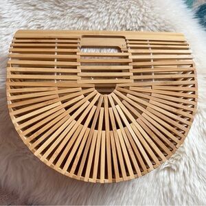 Wooden Bamboo Slat Crescent Purse